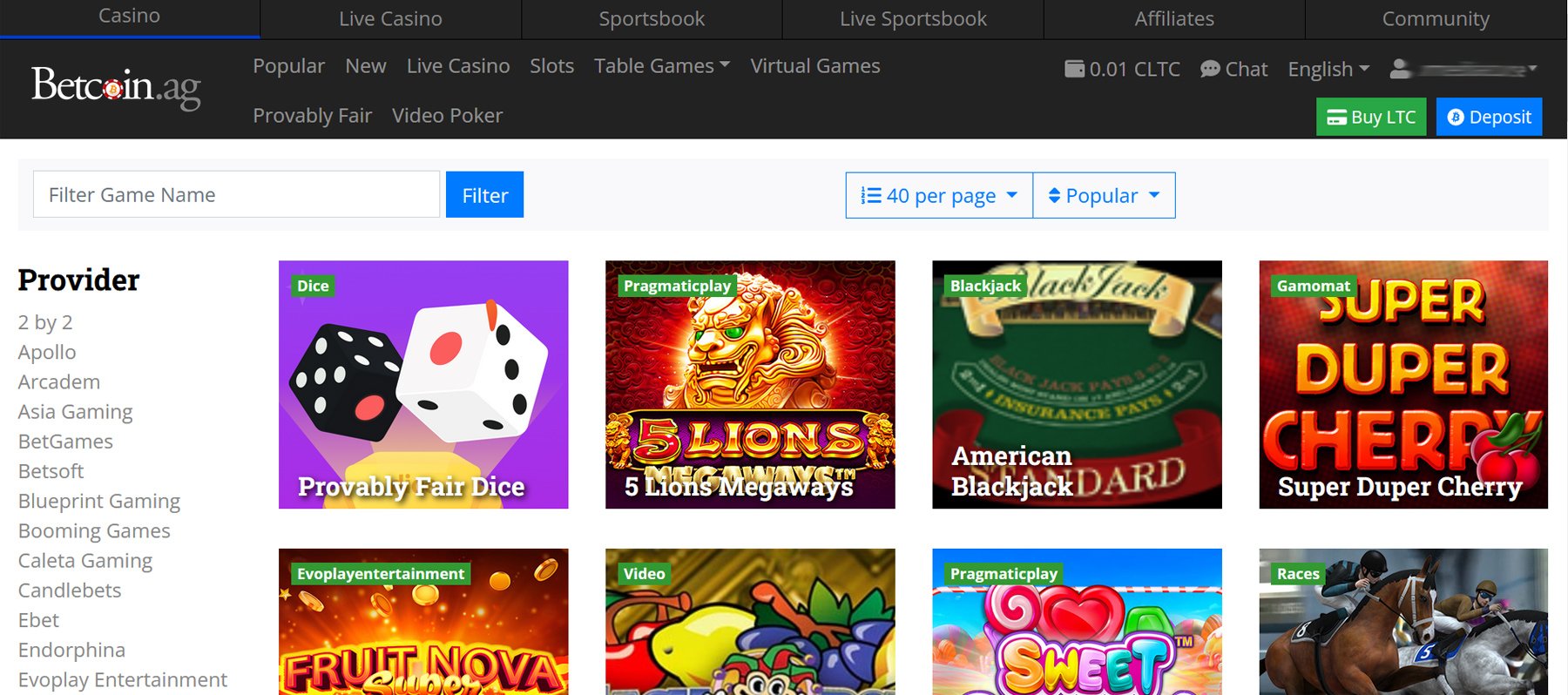 Betcoin crypto casino screenshot